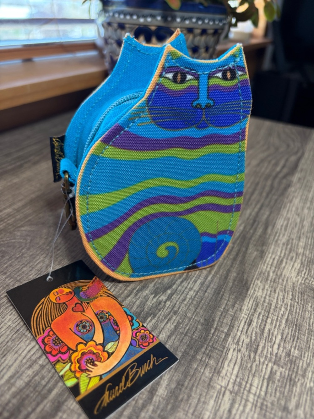 Laurel Burch Turquoise, Purple & Neon Green Cat Coin Purse